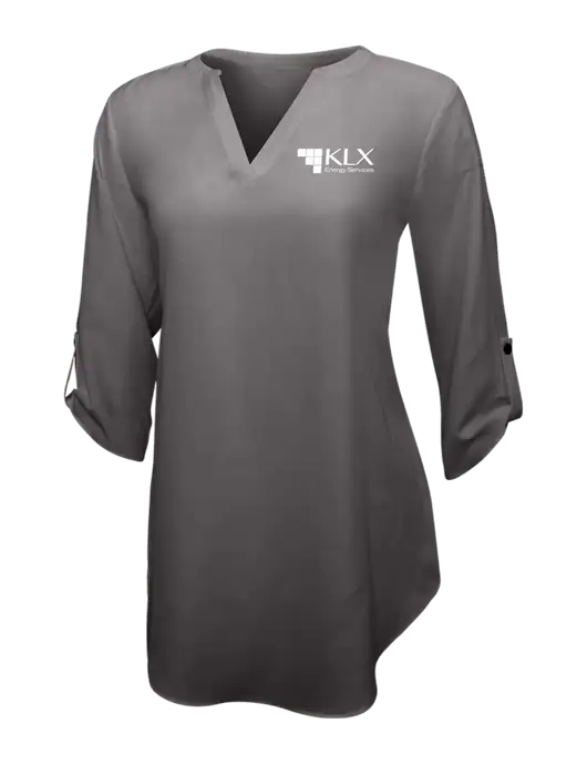 Dark Grey Womens 3/4 Sleeve Tunic Blouse w/KLX Logo