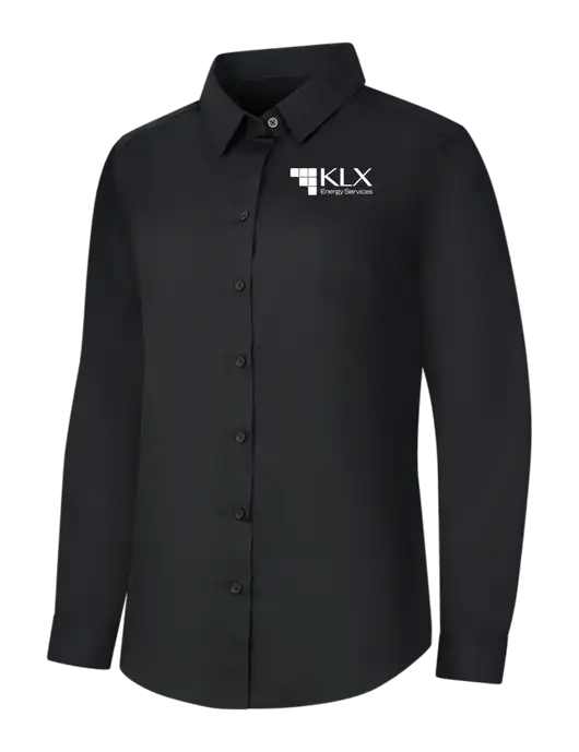 Womens Black Long Sleeve Carefree Poplin Shirt w/KLX Logo
