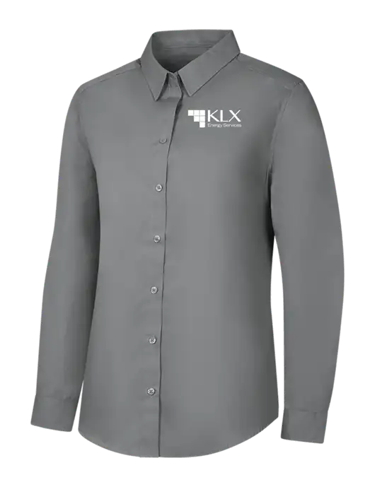 Womens Medium Grey Long Sleeve Carefree Poplin Shirt w/KLX Logo