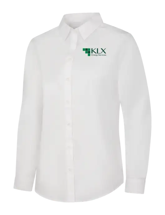 Womens White Long Sleeve Carefree Poplin Shirt w/KLX Logo