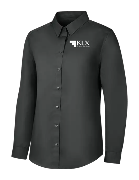 Womens Dark Grey Long Sleeve Carefree Poplin Shirt w/KLX Logo