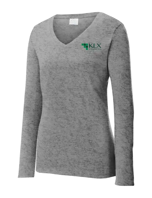 Womens  V-Neck Ring Spun Grey Heather 4.5 oz Long Sleeve T-Shirt w/KLX Logo