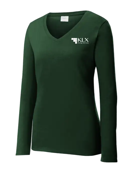 Womens  V-Neck Ring Spun Forest Green 4.5 oz Long Sleeve T-Shirt w/KLX Logo