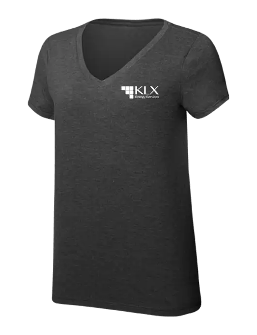 Womens Simply Soft V-Neck Black Frost 4.5oz  Poly/Combed Ring Spun Cotton T-Shirt w/KLX Logo