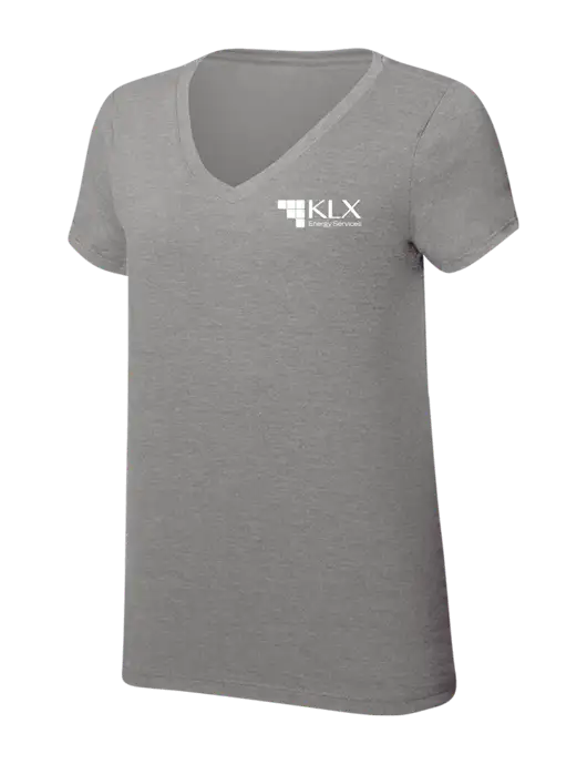 Womens Simply Soft V-Neck Grey Frost 4.5oz  Poly/Combed Ring Spun Cotton T-Shirt w/KLX Logo