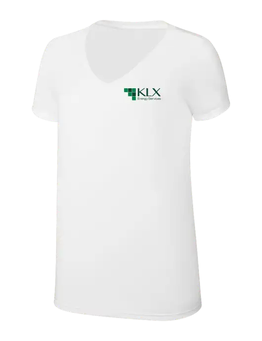 Womens Simply Soft V-Neck White 4.5oz  Poly/Combed Ring Spun Cotton T-Shirt w/KLX Logo