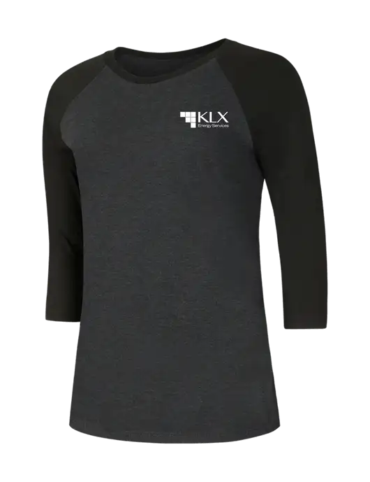 Womens Simply Soft 3/4 Sleeve Black/Black Frost Ring Spun Cotton T-Shirt w/KLX Logo