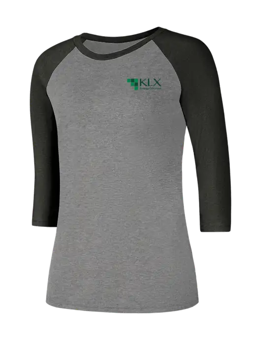 Womens Simply Soft 3/4 Sleeve Black Frost/Grey Frost Ring Spun Cotton T-Shirt w/KLX Logo