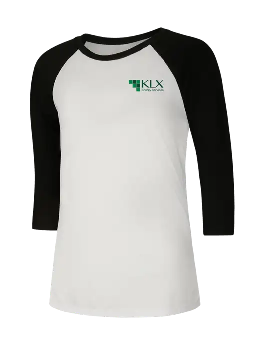 Womens Simply Soft 3/4 Sleeve Black/White Ring Spun Cotton T-Shirt w/KLX Logo