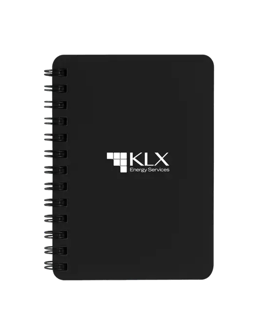 Sturdy Black Hardcover Notebook, 5.25 x 7 w/KLX Logo