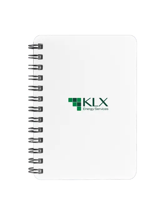 Sturdy White Hardcover Notebook, 5.25 x 7 w/KLX Logo
