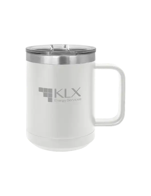 Polar Camel 15 oz Powder Coated White Vacuum Insulated Mug with Slider Lid w/KLX Logo
