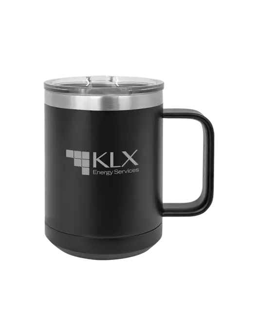 Polar Camel 15 oz Powder Coated Black Vacuum Insulated Mug with Slider Lid w/KLX Logo