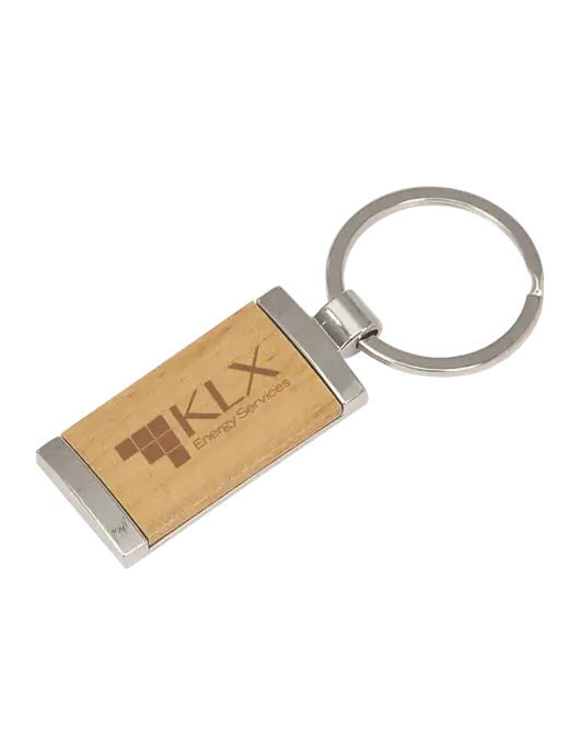 Wood & Silver Rectangle Keychain w/KLX Logo