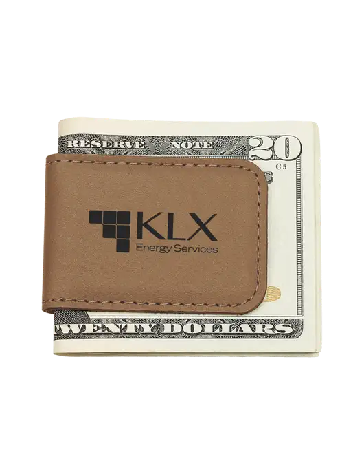 Tan Leatherette Money Clip w/KLX Logo