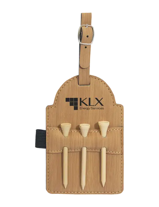 Bamboo Leatherette Golf Bag Tag with 3 Wooden Tees w/KLX Logo