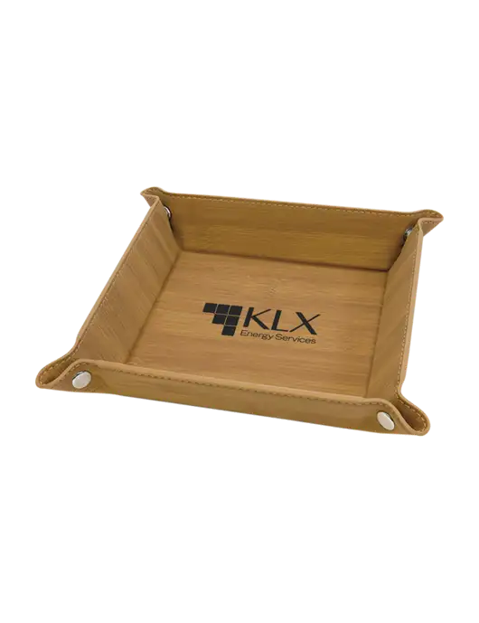 Bamboo Leatherette Valet Tray, 6 x 6 w/KLX Logo