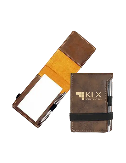 Rustic Leatherette Mini Notepad w/Pen, 3.25 x 4.75 w/KLX Logo