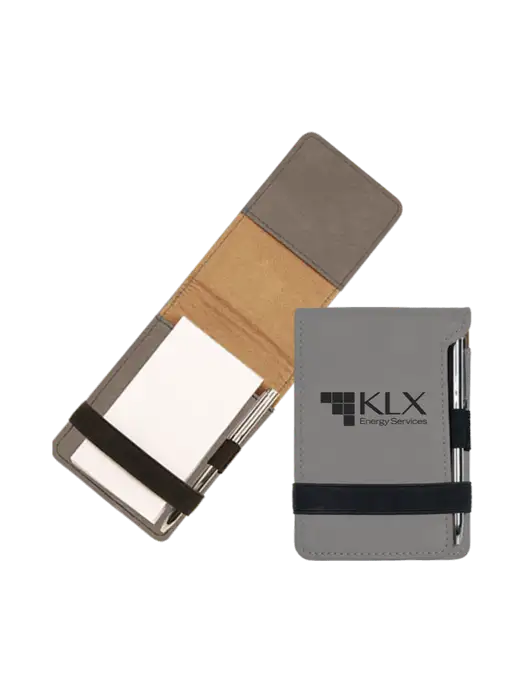 Grey Leatherette Mini Notepad with Pen,  3.25 x 4.75 w/KLX Logo
