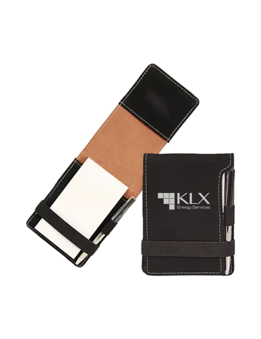 Black Leatherette Mini Notepad with Pen,  3.25 x 4.75 w/KLX Logo