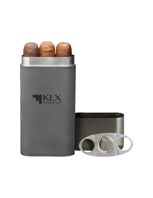 Grey Leatherette Cigar Case with Cutter w/KLX Logo