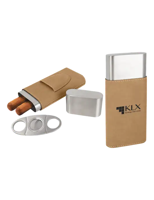 Tan Leatherette Cigar Case with Cutter w/KLX Logo