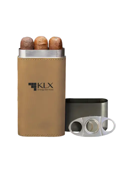 Tan Leatherette Cigar Case with Cutter w/KLX Logo
