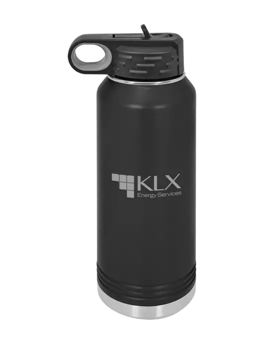 Polar Camel 32 oz Powder Coated Black Vacuum Insulated Water Bottle w/KLX Logo