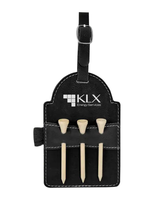 Black Leatherette Golf Bag Tag with 3 Wooden Tees w/KLX Logo