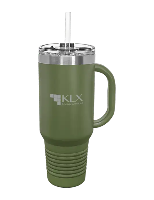 Polar Camel 40 oz. Powder Coated Vacuum Insulated Olive Travel Mug with Straw w/KLX Logo