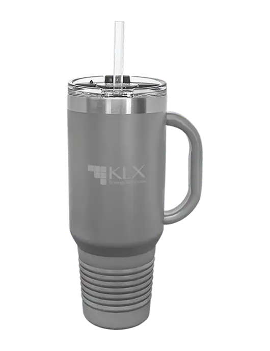 Polar Camel 40 oz. Powder Coated Vacuum Insulated Grey Travel Mug with Straw w/KLX Logo