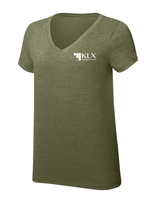 Womens Simply Soft V-Neck Military Green Frost 4.5oz  Poly/Combed Ring Spun Cotton T-Shirt w/KLX Logo