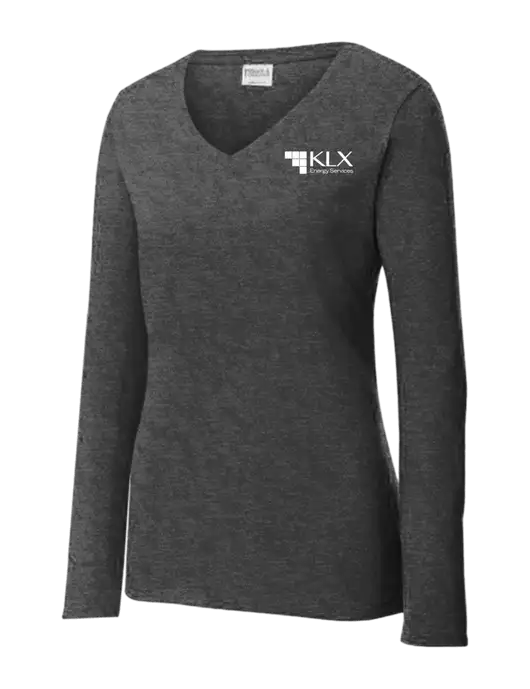 Womens  V-Neck Ring Spun Dark Heather Grey 4.5 oz Long Sleeve T-Shirt w/KLX Logo
