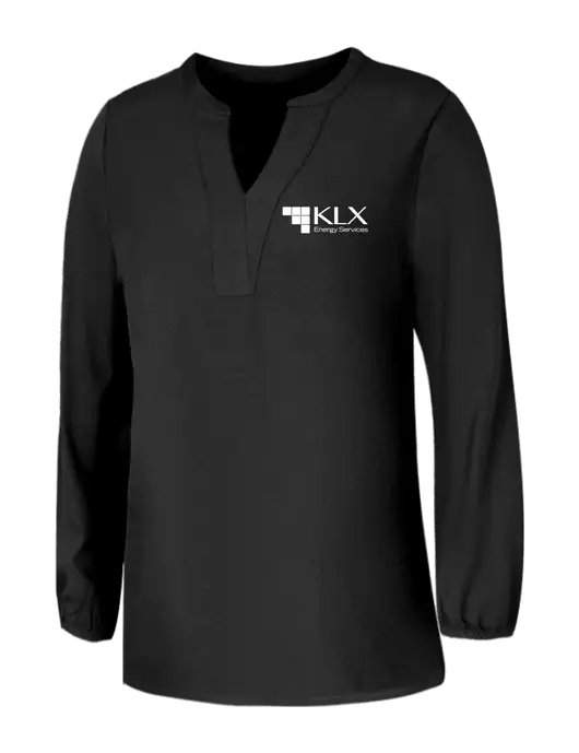 Mercer+Mettle Womens Deep Black Stretch Crepe 3/4 Sleeve Blouse w/KLX Logo