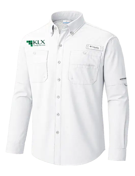 Columbia White PFG Tamiami II Long SleeveShirt w/KLX Logo