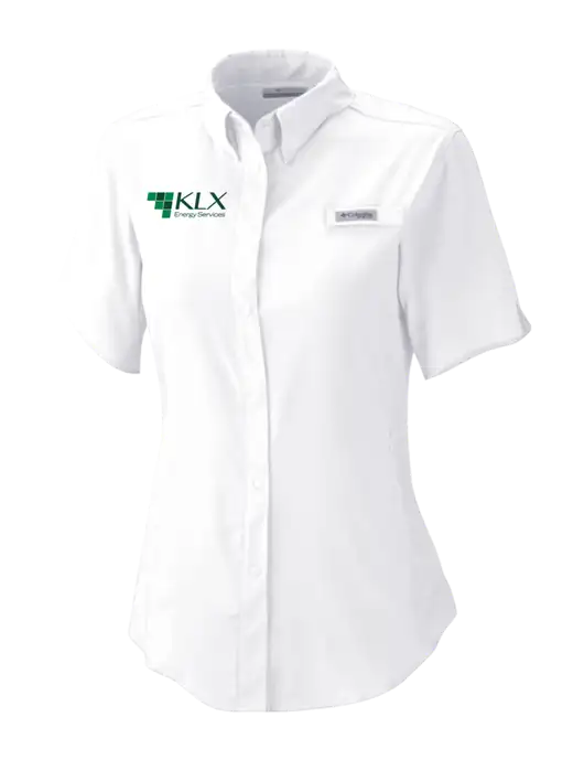 Columbia White Womens PFG Tamiami II Short Sleeve Shirt w/KLX Logo