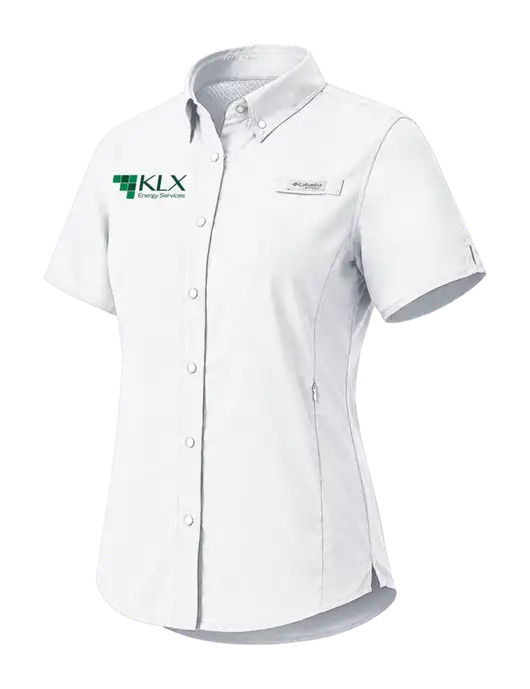 Columbia White Womens PFG Tamiami II Short Sleeve Shirt w/KLX Logo