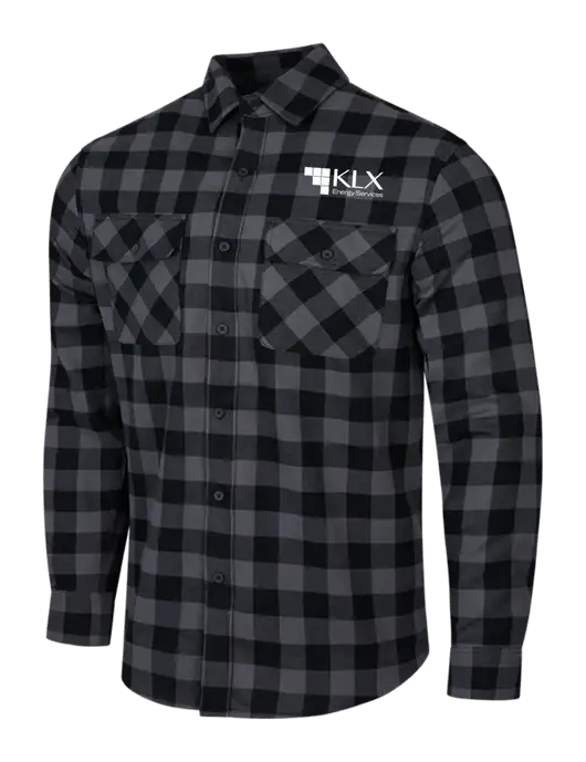 Medium Grey/Black Buffalo Check Plaid Flannel Shirt w/KLX Logo