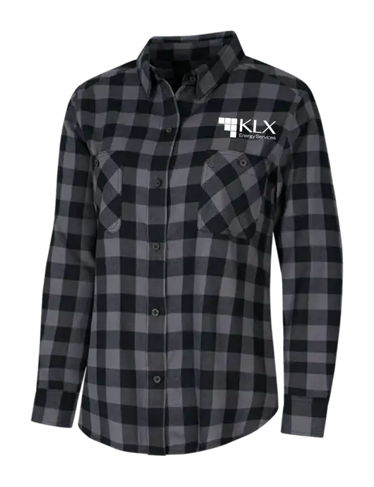 Womens Medium Grey/Black Buffalo Check Plaid Flannel Shirt w/KLX Logo