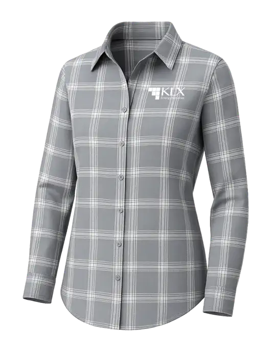 Womens Medium Grey/Cream Open Plaid Flannel Tunic w/KLX Logo