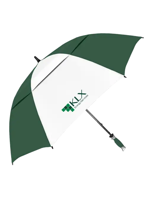 Dark Green/White Vented Typhoon Tamer Golf Umbrella w/KLX Logo