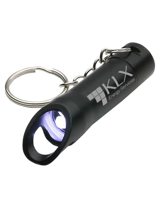 Black Pocket LED Flashlight with Bottle Opener & Keychain w/KLX Logo