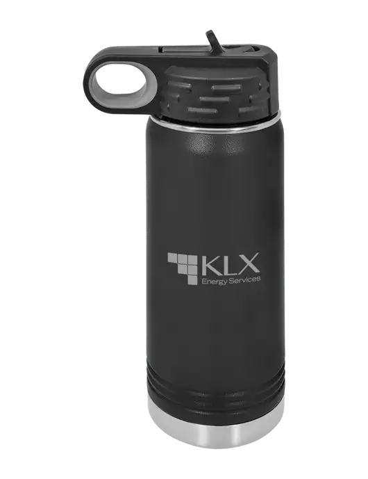 Polar Camel 20 oz Powder Coated Black Vacuum Insulated Water Bottle w/KLX Logo