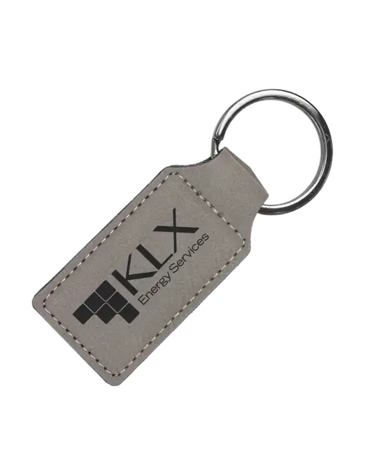Grey Laserable Leatherette Rectangle Keychain w/KLX Logo