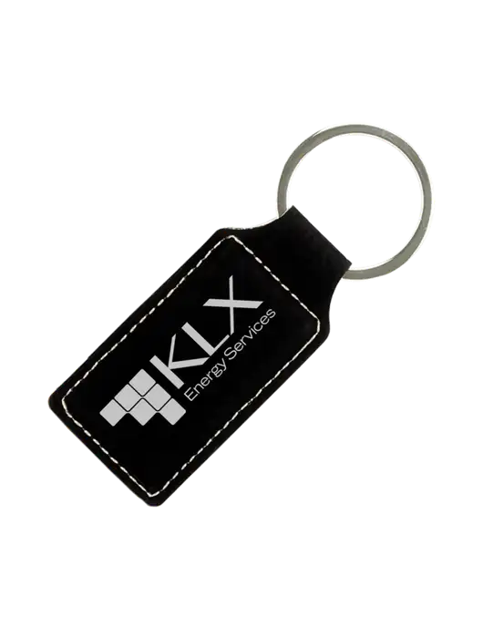 Black Laserable Leatherette Rectangle Keychain w/KLX Logo