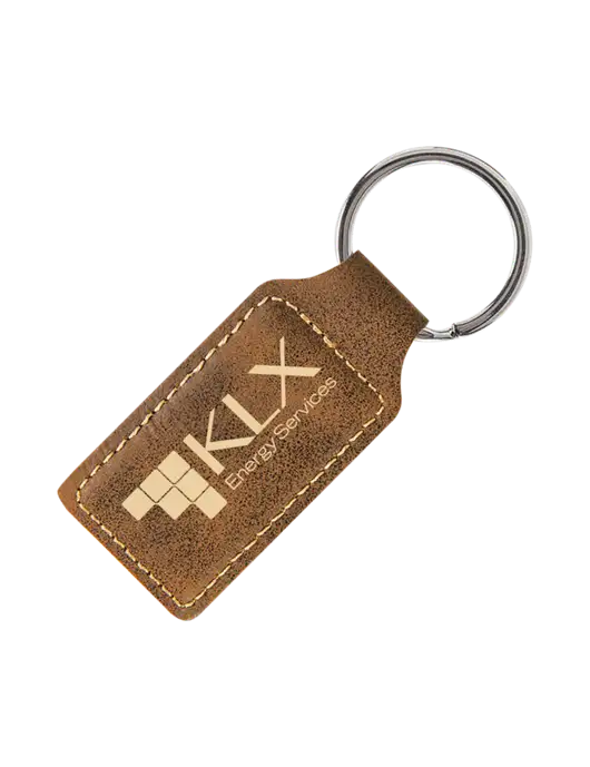 Rustic Laserable Leatherette Rectangle Keychain w/KLX Logo