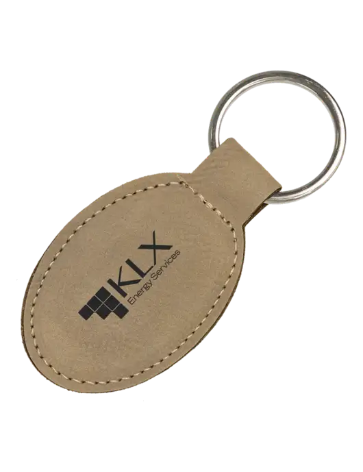 Tan Leatherette Oval Keychain w/KLX Logo