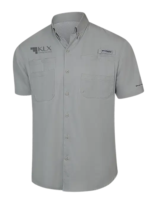 Columbia Light Grey PFG Tamiami II Short Sleeve Shirt w/KLX Logo