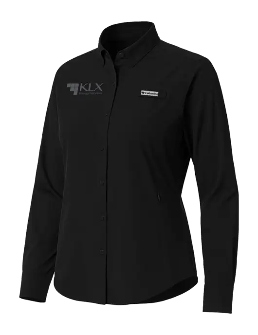 Columbia Black Womens PFG Tamiami II Long Sleeve Shirt w/KLX Logo