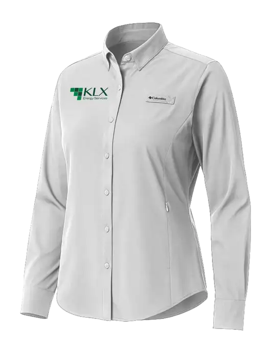 Columbia Grey Womens PFG Tamiami II Long Sleeve Shirt w/KLX Logo